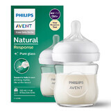 Avent Natural Response, biberon in vetro con tettarella reattiva, flusso 2, SCY930/01, dalla nascita, 120 ml 