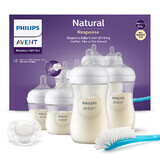 Avent Natural Response, set di 4 biberon reattivi + spazzolino per la pulizia + succhietto ultra morbido, SCD838/11