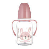 Canpol Babies, slim bottle with handle, Cute animals, 11/823, pink, from 3 months, 120 ml