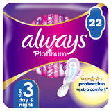 Always Platinum, serviettes hygiéniques avec ailettes, taille 3, Day &amp; Night, 22 pièces