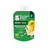 Gerber Organic Plant-Tastic Dessert en tube, mangue et coing avec mousse de noix de coco, sans sucre ajouté, après 6 mois, 80 g