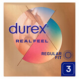 Durex Real Feel, preservativi lisci senza lattice, 3 pezzi