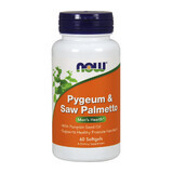 Now Foods Pygeum &amp; Saw Palmetto, prugna africana e palma sabal, 60 capsule