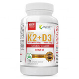 Wish Vitamina K2 MK7 da natto 200 µg + D3 4000 UI in olio MCT, 120 capsule molli