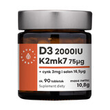 Aura Herbals D3 2000 IU K2MK7 75 µg + zink + selenium, 90 tabletten