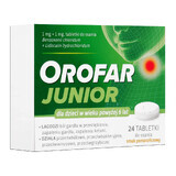 Orofar Junior 1 mg + 1 mg, per bambini di età superiore ai 6 anni, gusto arancia, 24 pastiglie