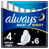 Always Secure Night, assorbenti igienici con ali, taglia 4, Maxi, 6 pezzi