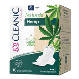 Cleanic Naturals Hemp, serviettes hygiéniques en coton biologique et fibres de chanvre, avec ailettes, Night, 10 pcs