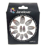 Set van 12 nepnagels met glitter, Janelove, Grijs