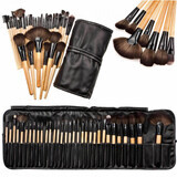 Set de 32 brochas de maquillaje de madera natural Fraulein38 + bolsa de almacenamiento