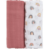 Petite&Mars Coperta in mussola di bambù Misty Rose Rainbow 2in1, 120 x 120 cm 2 pezzi