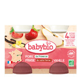 Organic Pear, strawberry and vanilla puree, +4 months, 2x130 g, Babybio