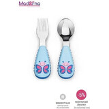 Cucchiaio e forchetta in acciaio inox Zoo Butterfly 12m+ 1×1 pz, utensili per bambini