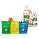 Set Frosch, gel ammorbidente, melograno, 1,5 l + concentrato ammorbidente, melograno, 750 ml + sacchetti per la raccolta differenziata, 3 in omaggio