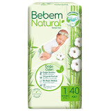 Bebem Natural, pannolini in bambù, taglia 1, neonato, 2-5 kg, 40 pz.