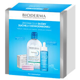 Set Bioderma Hydrabio, Hyalu+, sérum, 30 ml + H2O, liquide micellaire, 500 ml + glov, tampons cosmétiques, 3 pièces