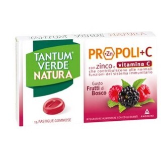Angelini Tantum Verde Natura Propoli+C (+Zn) Integratore Alimentare Gusto Frutti Di Bosco 15 Pastiglie Gommose