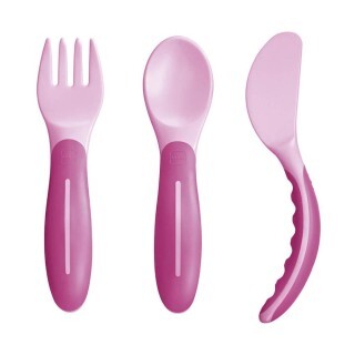 MAM Baby's Cutlery Posate per Imparare a Mangiare Colore Rosa, 3 Pezzi