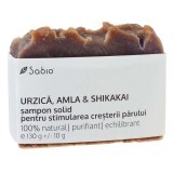 Shampoo solido per stimolare la crescita dei capelli con ortica, amla e shikakai, 130 g, Sabio 