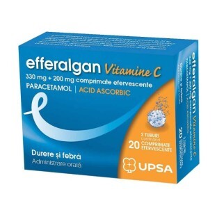 Efferalgan Vitamina C, 330 mg + 200 mg, 20 compresse, Bristol-Myers Squibb