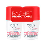 Confezione roll-on deodorante trattamento intensivo antitraspirante antistress 72h, 50 ml + 50 ml, Vichy