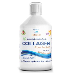 Collagene liquido marino idrolizzato di tipo 1 e 3 con 10.000 mg + biotina + acido ialuronico, 500 ml, Swedish Nutra