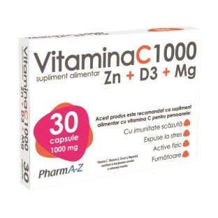 Vitamina C 1000 + Zn + D3 + Mg, 30 capsule, PharmA-Z