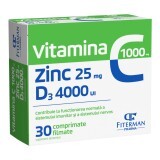 Vitamina C 1000 mg + Zn 25 mg + D3 4000 UI, 30 compresse rivestite con film, Fiterman
