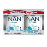 Pacchetto di Nan 3 OptiPro Premium Milk Powder Formula, 2x 800 gr, Nestle