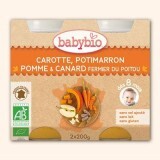 Purea biologica di carote, zucca, mele e anatra, +8 mesi, 2x200g, BabyBio