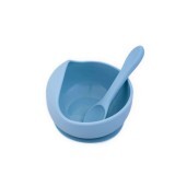 Ciotola con ventosa e cucchiaio in silicone, Bleu, Oaki