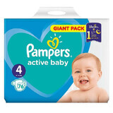 Pannolini Active Baby n. 4, 9-14 kg, 76 pezzi, Pampers