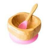 Set ciotola e cucchiaio in bambù, rosa, Eco Rascals