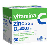 Vitamina C 1000 mg + Zn 25 mg + D3 4000 UI, 60 compresse rivestite con film, Fiterman