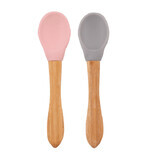Set di 2 cucchiai con punta in silicone e manico in bambù, Pinky Pink / Powder Grey, Minikoioi