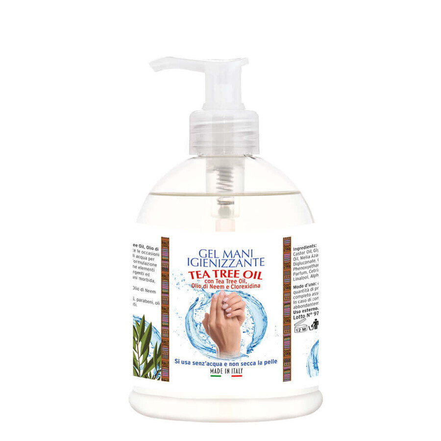 Gel igienizzante mani con Tea Tree oil, Olio di Neem e Clorexidina, La Dispensa, 300 ml