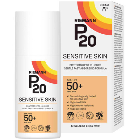 Gevoelige gezichts- en lichaamscrème met SPF 50+, RIEMANN P20, 200 ml