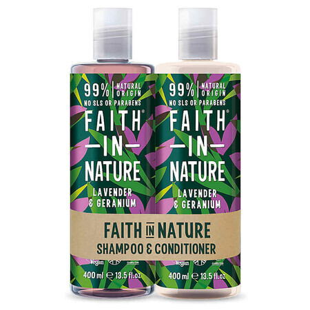 Set Shampoo e Balsamo con Lavanda e Moscato, capelli normali o secchi, Fede nella Natura, 2 x 400 ml