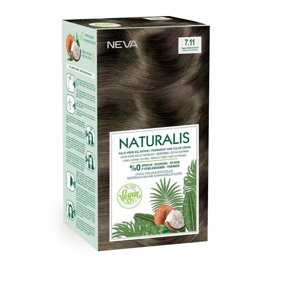Tintura per capelli vegana senza ammoniaca, Biondo Cenere Intenso 7.11, Naturalis, Neva, 150 ml