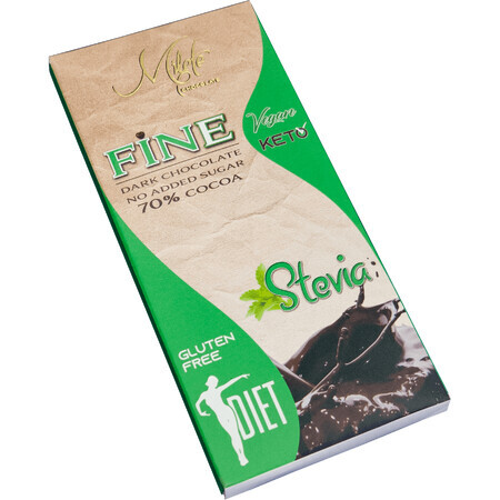 Diet dark chocolate sweetened with Stevie, 70% cocoa, 80 g, Milete