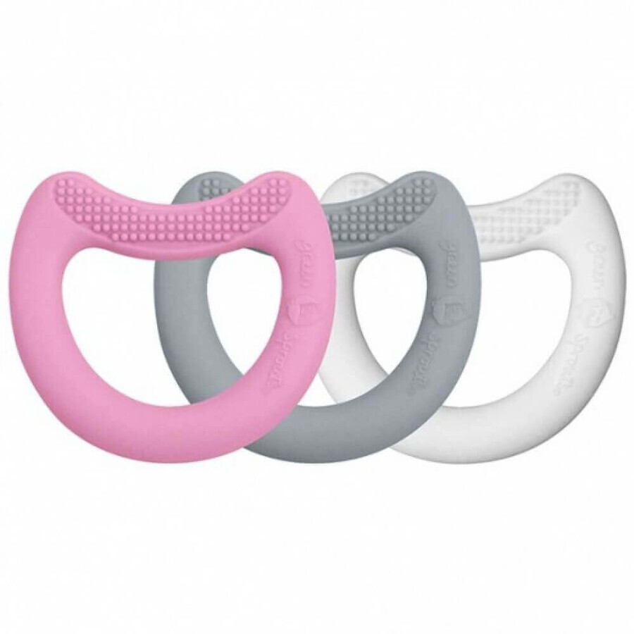 Set 3 giocattoli per la dentizione e massaggio gengive Pink&Grey, +3 mesi, Green Sprouts