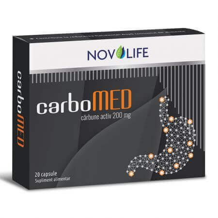 CarboMED activated charcoal, 200 mg, 20 capsules, Novolife