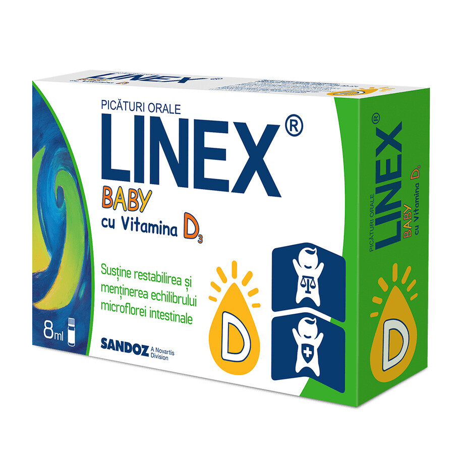 Linex Baby with Vitamin D3 oral drops, 8 ml, Sandoz