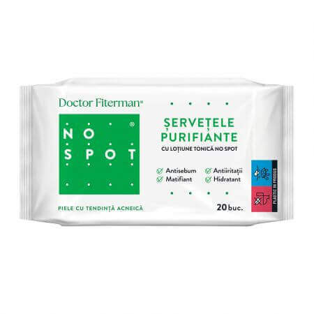 No Spot Purifying Wipes with Toning Lotion, 20 pieces, Doctor Fiterman