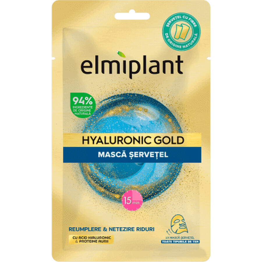 Elmiplant Maschera viso in tessuto con acido ialuronico e proteine ​​dell'oro, 1 pz