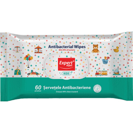 Expert Wipes Salviette umidificate antibatteriche per bambini, 60 pz