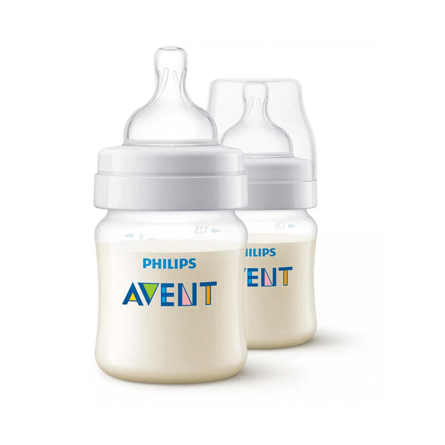 Set of 2 Anti-Colic Bottle Bottles, 0 months+, 125 ml, Philips Avent