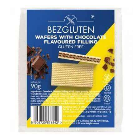 Gluten-free waffles with chocolate filling, 90 g, Bezgluten