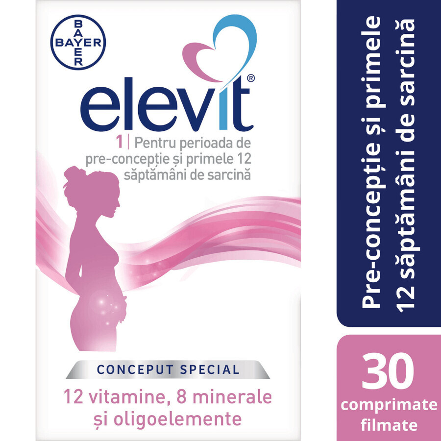 Elevit 1, Multivitaminici per pre-concezione e gravidanza - Primo trimestre di gravidanza, 30 compresse, Bayer