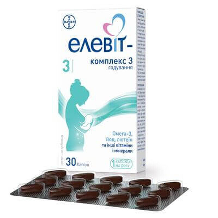 Elevit 3, Multivitaminici per il periodo postpartum e allattamento, 30 capsule, Bayer